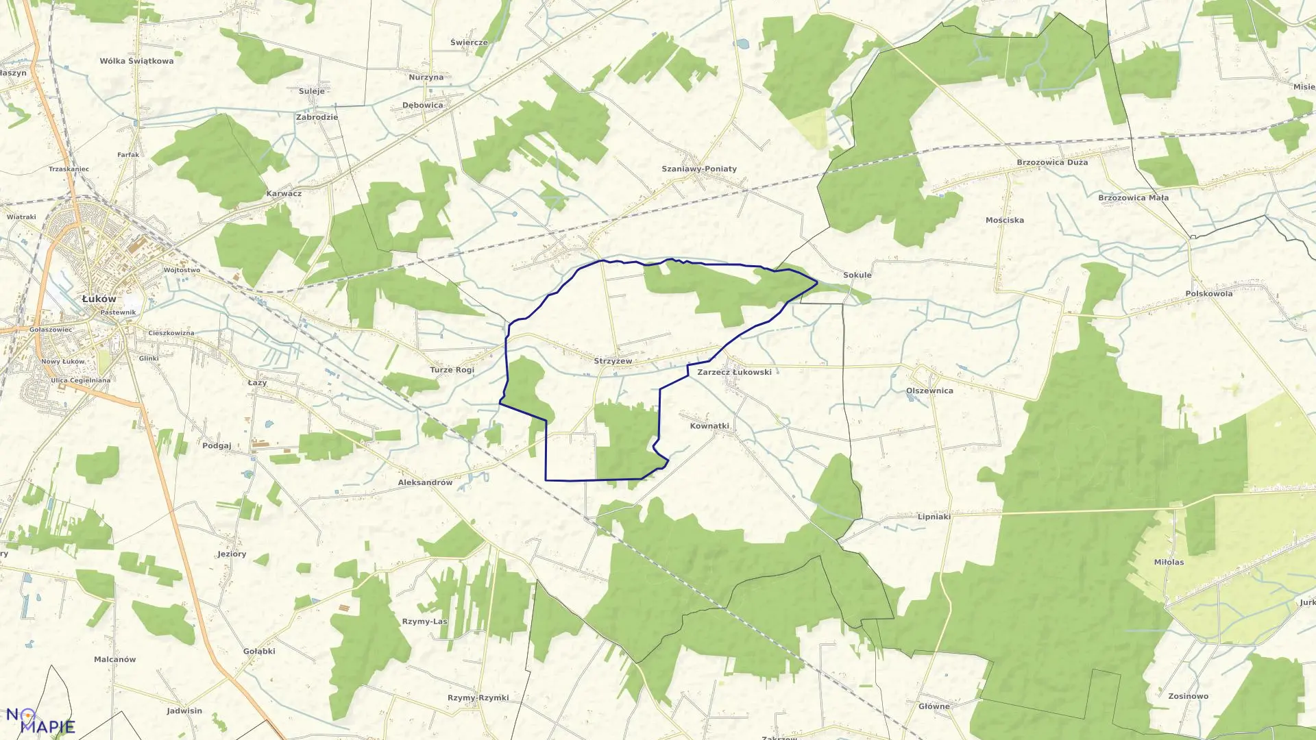 Mapa obrębu STRZYŻEW w gminie Łuków